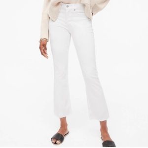 JCrew Billie 9in demi boot, cropped white jean.